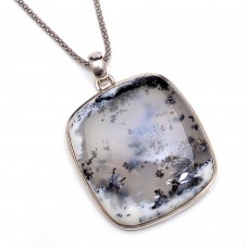 Dendritic opal cushion silver pendant
